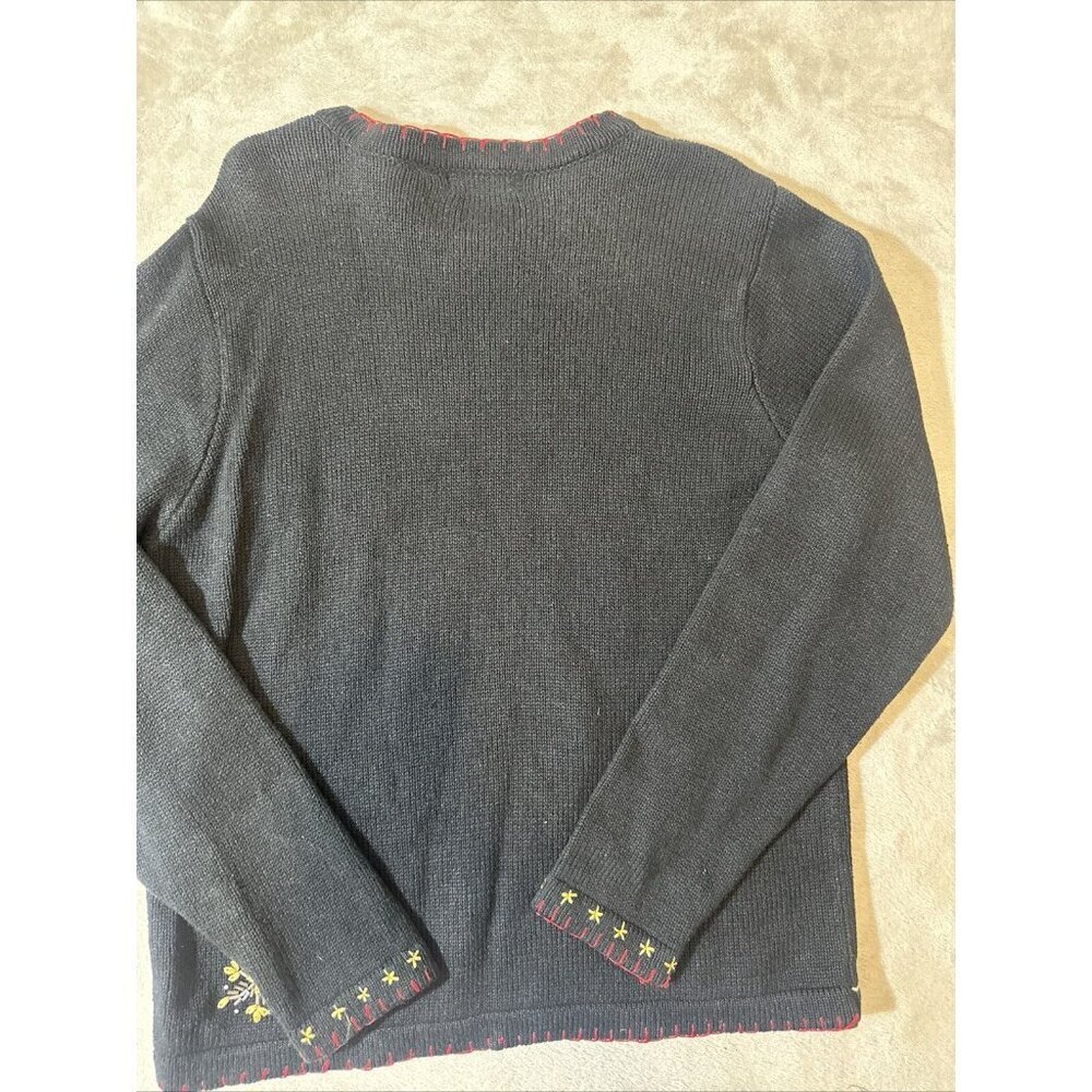 Women’s Vintage Christmas Sweater Granny Core Black Green B.P Design Size Medium - Picture 14 of 14